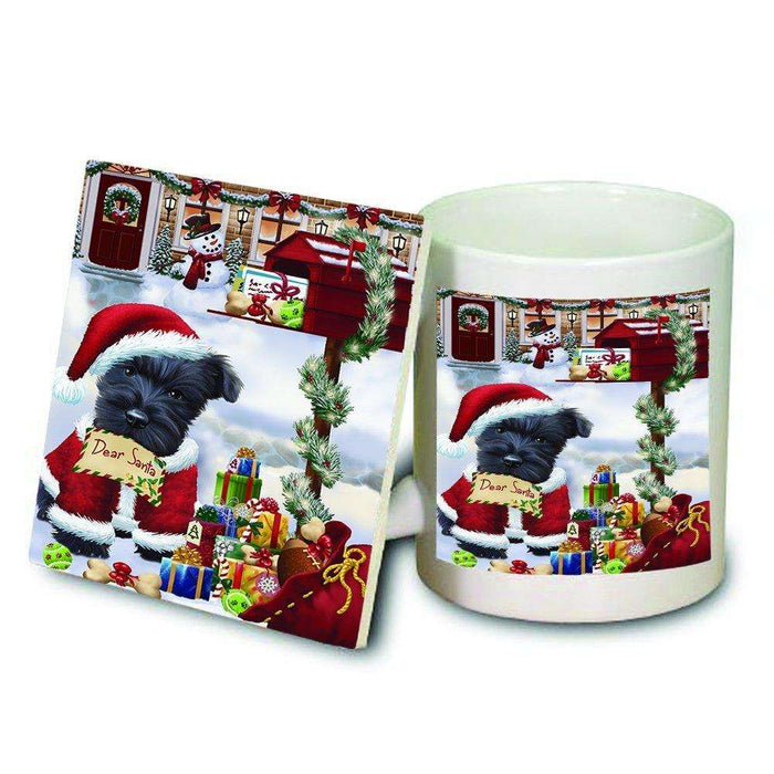 Dear Santa Mailbox Christmas Letter Scottish Terrier Dog Mug and Coaster Set