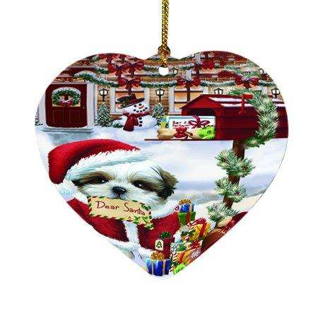 Dear Santa Mailbox Christmas Letter Shih Tzu Dog Heart Ornament D335