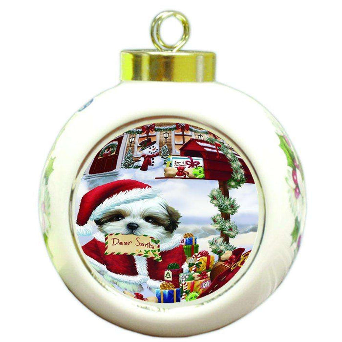 Dear Santa Mailbox Christmas Letter Shih Tzu Dog Round Ball Ornament D335