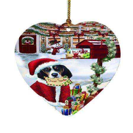 Dear Santa Mailbox Christmas Letter Treeing Walker Coonhound Dog Heart Ornament D336