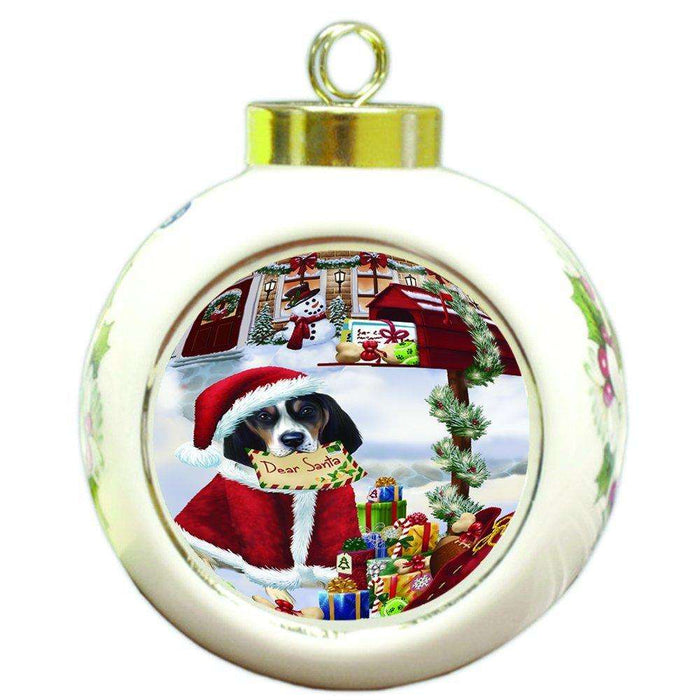 Dear Santa Mailbox Christmas Letter Treeing Walker Coonhound Dog Round Ball Ornament D336
