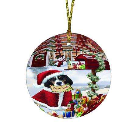 Dear Santa Mailbox Christmas Letter Treeing Walker Coonhound Dog Round Ornament D336
