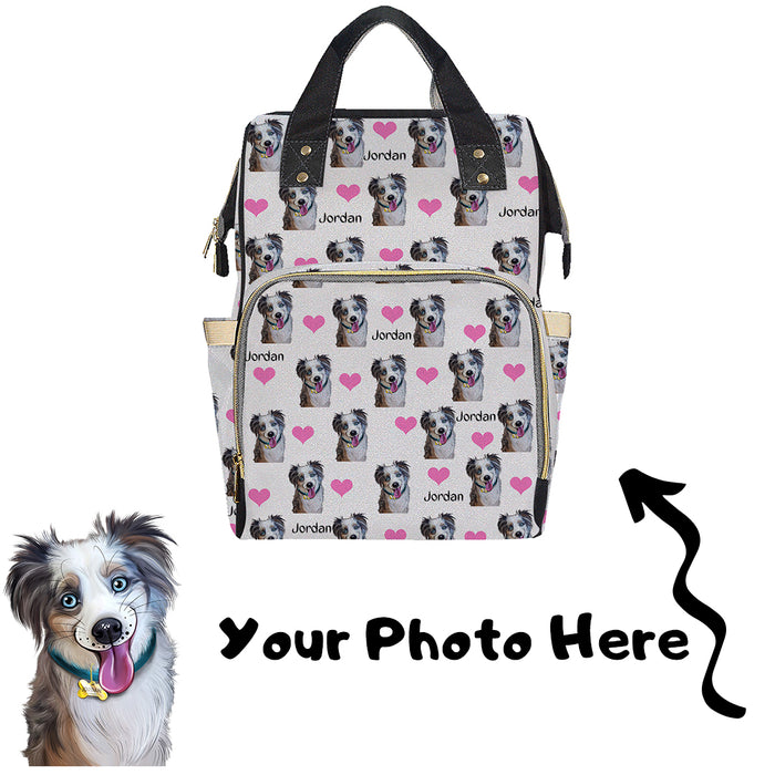 Custom Add Your Photo Here PET Dog Cat Photos on Multi-Function Diaper Backpack