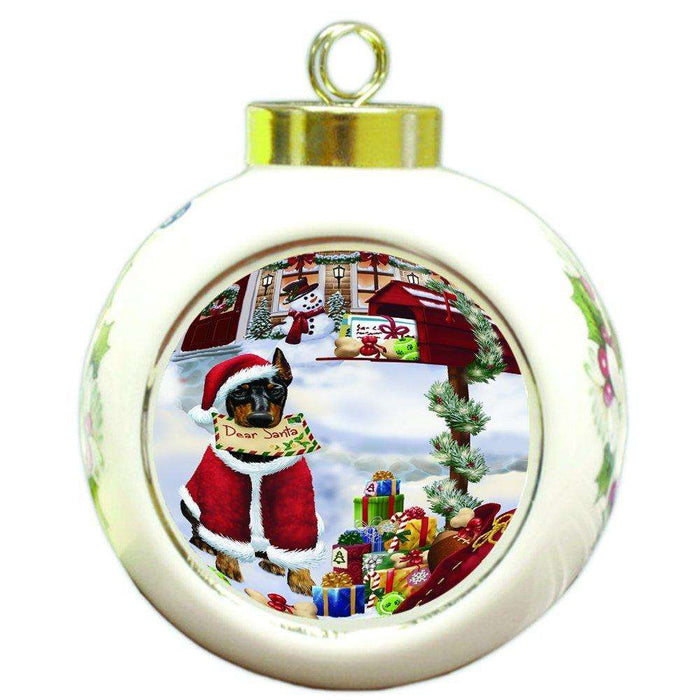 Doberman Dear Santa Letter Christmas Holiday Mailbox Dog Round Ball Ornament D098