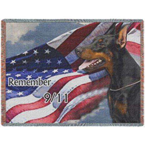 Doberman Pincher Dog 9/11 Woven Throw Blanket 54 x 38
