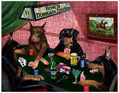 Doberman Pincher Dogs Playing Poker 300 Pc. Puzzle with Photo Tin