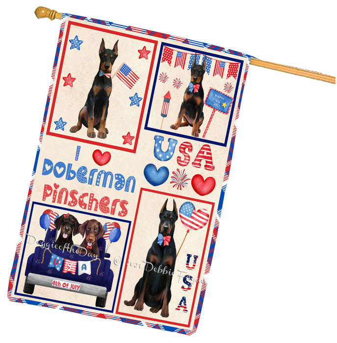4th of July Independence Day I Love USA Doberman Dogs House flag FLG66953