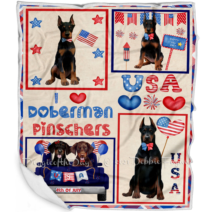 4th of July Independence Day I Love USA Doberman Dogs Blanket BLNKT143500