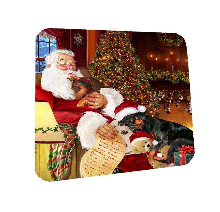 Doberman Pinscher Dog and Puppies Sleeping with Santa Coasters Set of 4