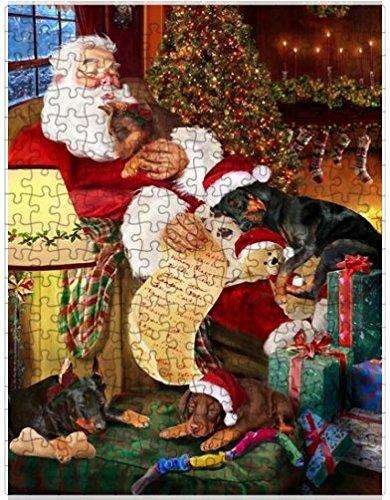 Doberman Pinscher Dog and Puppies Sleeping with Santa Puzzle with Photo Tin