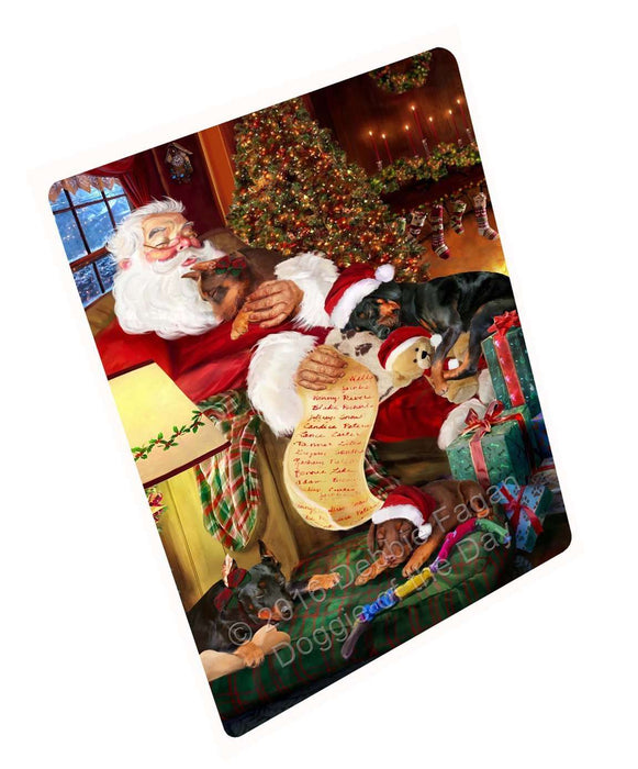 Doberman Pinscher Dog and Puppies Sleeping with Santa Tempered Cutting Board