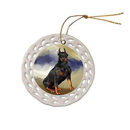 Doberman Pinscher Dog Christmas Doily Ceramic Ornament