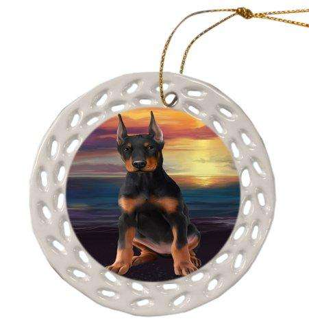 Doberman Pinscher Dog Christmas Doily Ceramic Ornament