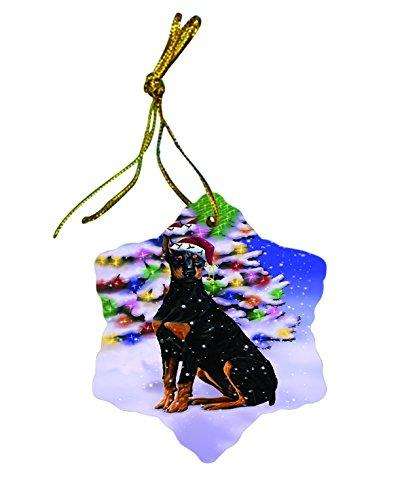 Doberman Pinscher Dog Christmas Snowflake Ceramic Ornament