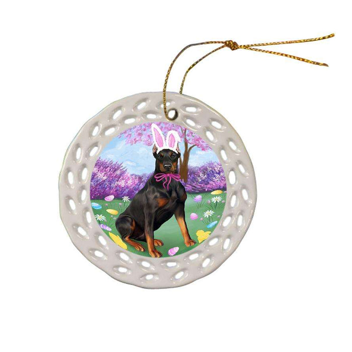 Doberman Pinscher Dog Easter Holiday Ceramic Doily Ornament DPOR49139