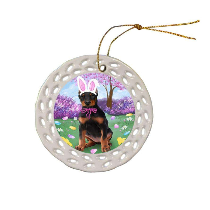 Doberman Pinscher Dog Easter Holiday Ceramic Doily Ornament DPOR49141