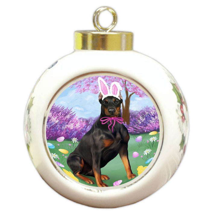 Doberman Pinscher Dog Easter Holiday Round Ball Christmas Ornament RBPOR49139