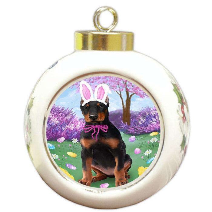 Doberman Pinscher Dog Easter Holiday Round Ball Christmas Ornament RBPOR49141