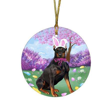 Doberman Pinscher Dog Easter Holiday Round Flat Christmas Ornament RFPOR49130