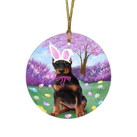 Doberman Pinscher Dog Easter Holiday Round Flat Christmas Ornament RFPOR49132