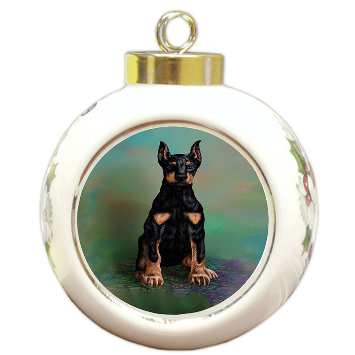 Doberman Pinscher Dog Round Ball Christmas Ornament