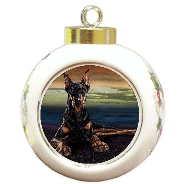 Doberman Pinscher Dog Round Ball Christmas Ornament