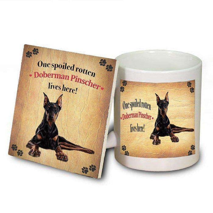 Doberman Pinscher Spoiled Rotten Dog Coaster and Mug Combo Gift Set