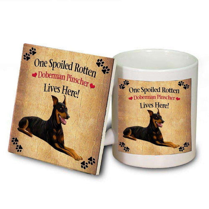 Doberman Pinscher Spoiled Rotten Dog Mug and Coaster Set
