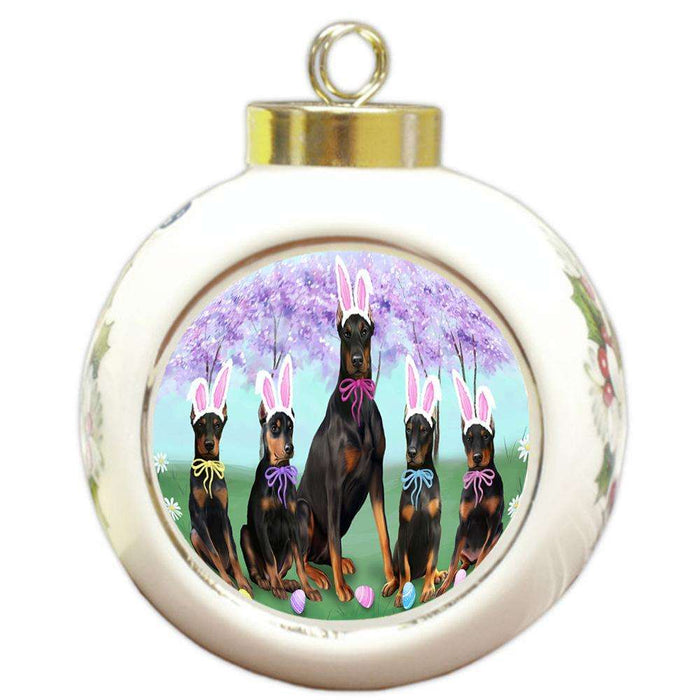 Doberman Pinschers Dog Easter Holiday Round Ball Christmas Ornament RBPOR49140