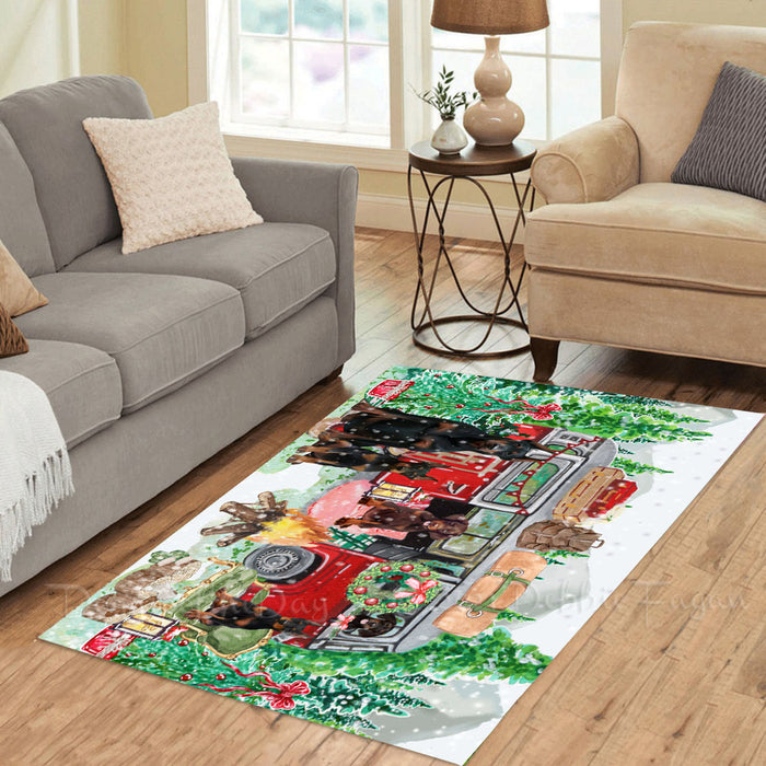 Christmas Time Camping with Doberman Dogs Area Rug - Ultra Soft Cute Pet Printed Unique Style Floor Living Room Carpet Decorative Rug for Indoor Gift for Pet Lovers