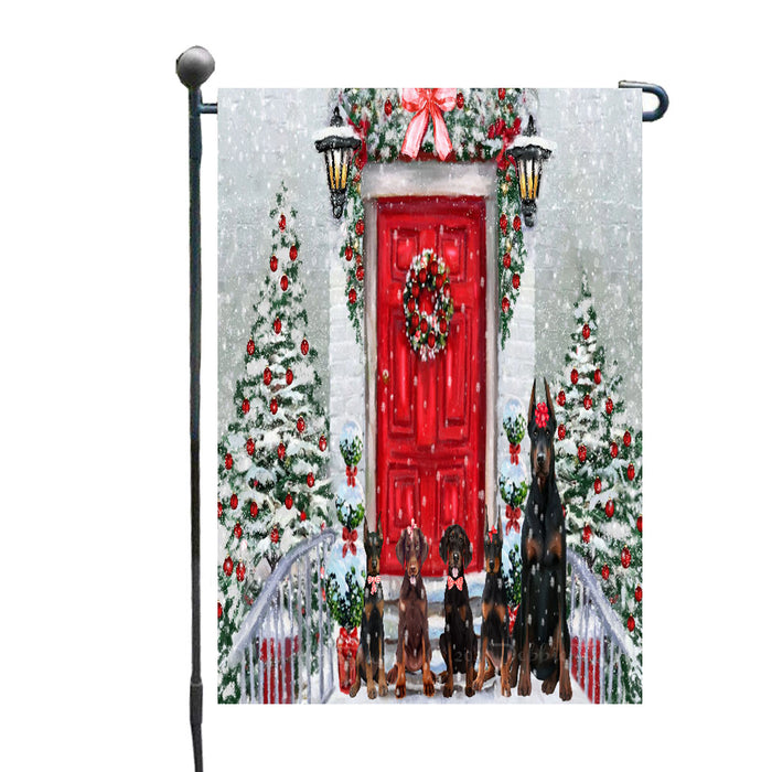 Christmas Holiday Welcome Doberman Dogs Garden Flags- Outdoor Double Sided Garden Yard Porch Lawn Spring Decorative Vertical Home Flags 12 1/2"w x 18"h