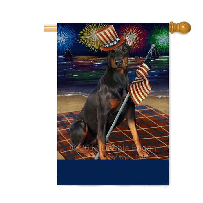 Personalized 4th of July Firework Doberman Pinscher Dog Custom House Flag FLG-DOTD-A57963