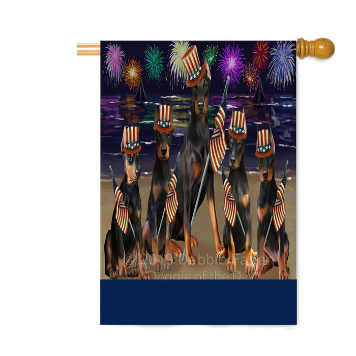 Personalized 4th of July Firework Doberman Pinscher Dogs Custom House Flag FLG-DOTD-A57964