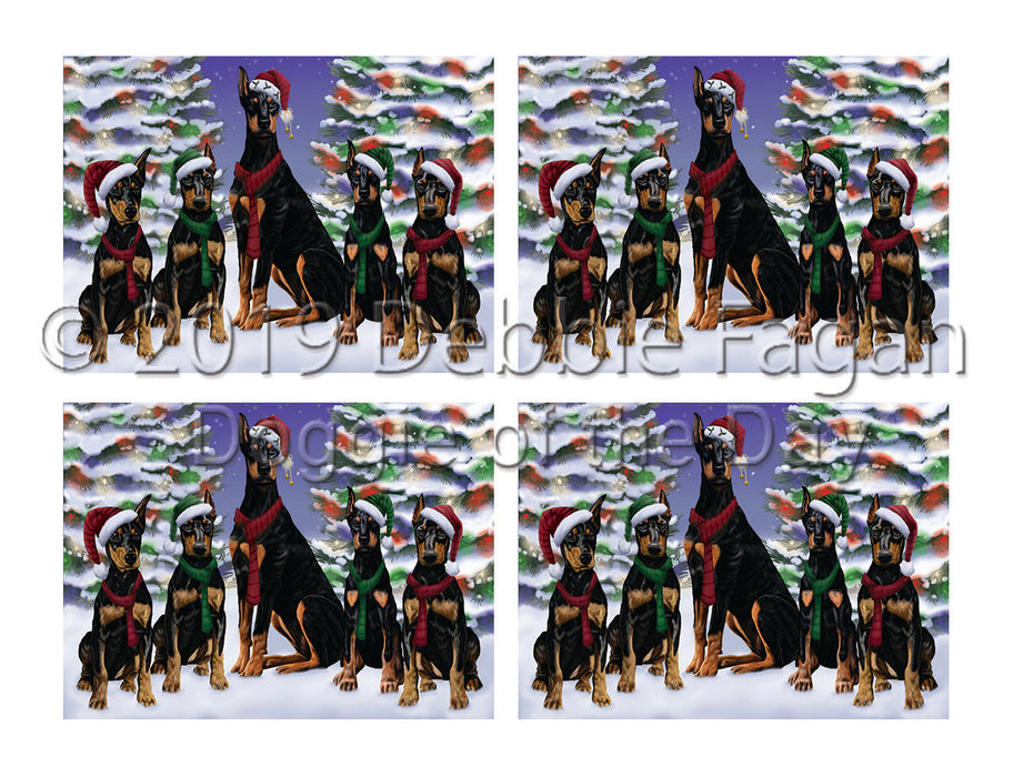 Doberman Dogs Christmas Family Portrait in Holiday Scenic Background Placemat