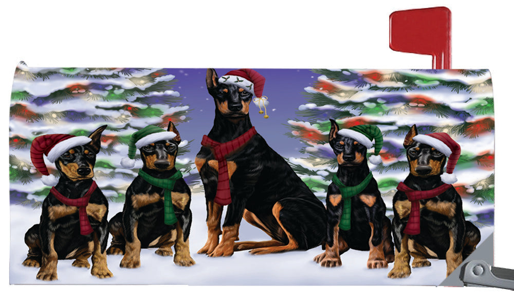 Magnetic Mailbox Cover Doberman Pinschers Dog Christmas Family Portrait in Holiday Scenic Background MBC48222