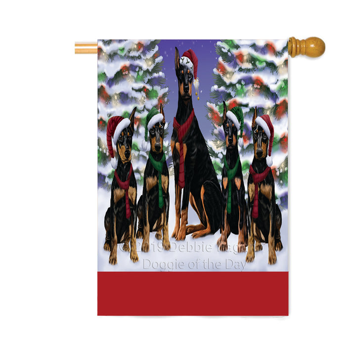 Personalized Christmas Happy Holidays Doberman Dogs Family Portraits Custom House Flag FLG-DOTD-A59172