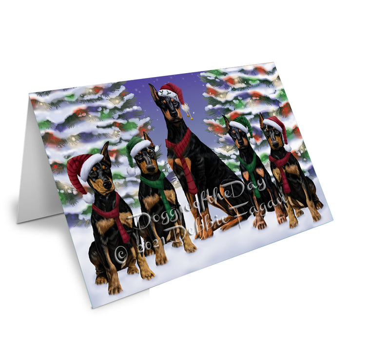 Christmas Family Portrait Doberman Pinscher Dog Handmade Artwork Assorted Pets Greeting Cards and Note Cards with Envelopes for All Occasions and Holiday Seasons