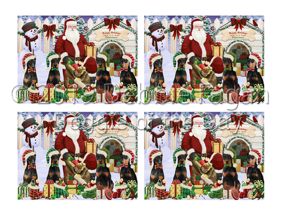 Happy Holidays Christmas Doberman Dogs House Gathering Placemat
