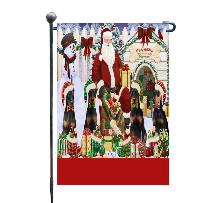 Personalized Happy Holidays Christmas Doberman Dogs House Gathering Custom Garden Flags GFLG-DOTD-A58523