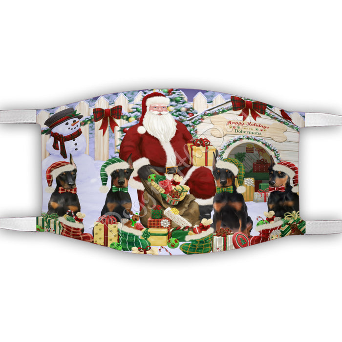 Happy Holidays Christmas Doberman Dogs House Gathering Face Mask FM48245