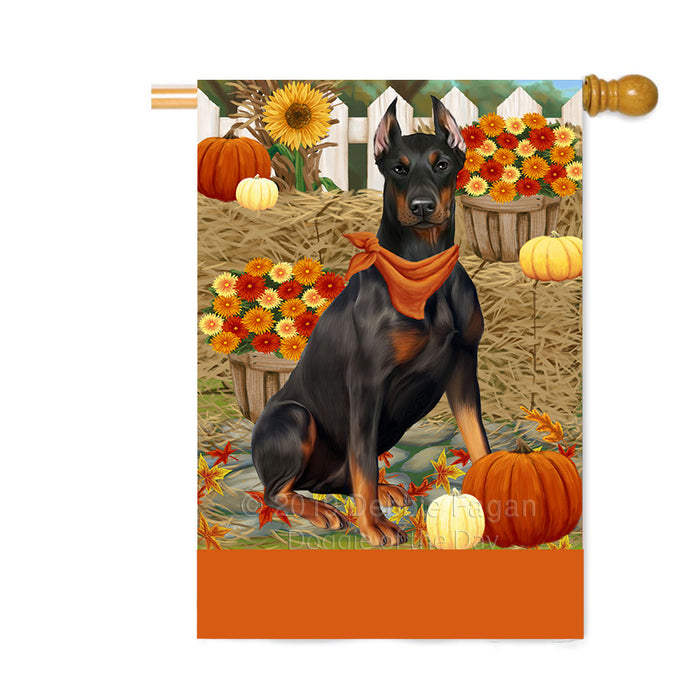 Personalized Fall Autumn Greeting Doberman Dog with Pumpkins Custom House Flag FLG-DOTD-A61966