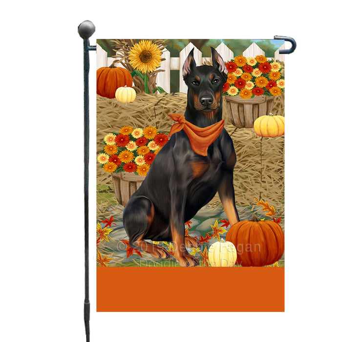 Personalized Fall Autumn Greeting Doberman Dog with Pumpkins Custom Garden Flags GFLG-DOTD-A61910