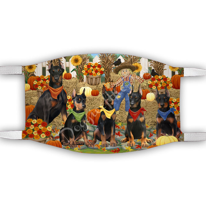 Fall Festive Harvest Time Gathering  Doberman Dogs Face Mask FM48534