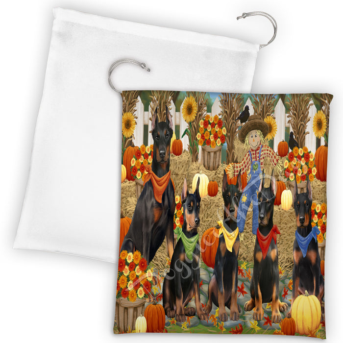 Fall Festive Harvest Time Gathering Doberman Dogs Drawstring Laundry or Gift Bag LGB48401
