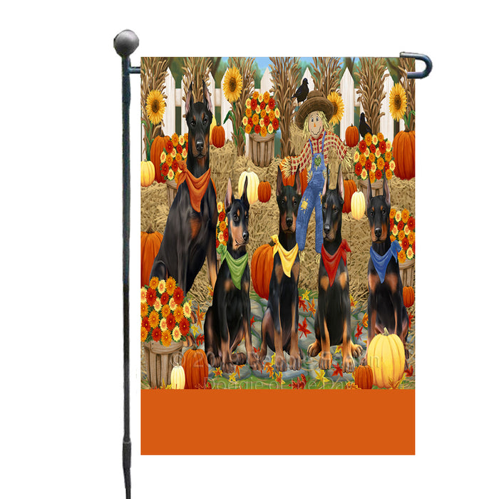 Personalized Fall Festive Gathering Doberman Dogs with Pumpkins Custom Garden Flags GFLG-DOTD-A61911