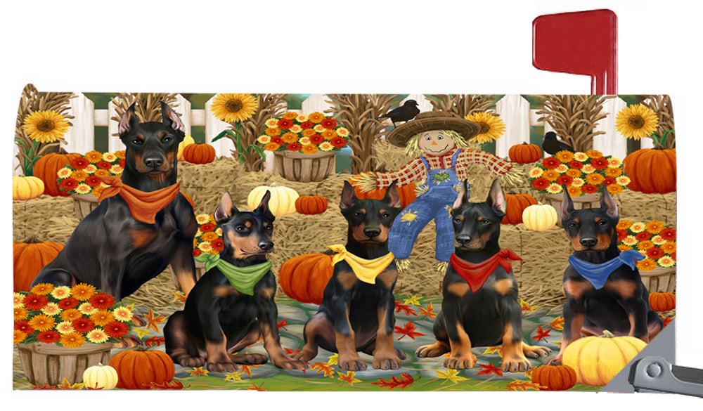 Fall Festive Harvest Time Gathering Doberman Dogs 6.5 x 19 Inches Magnetic Mailbox Cover Post Box Cover Wraps Garden Yard Décor MBC49082