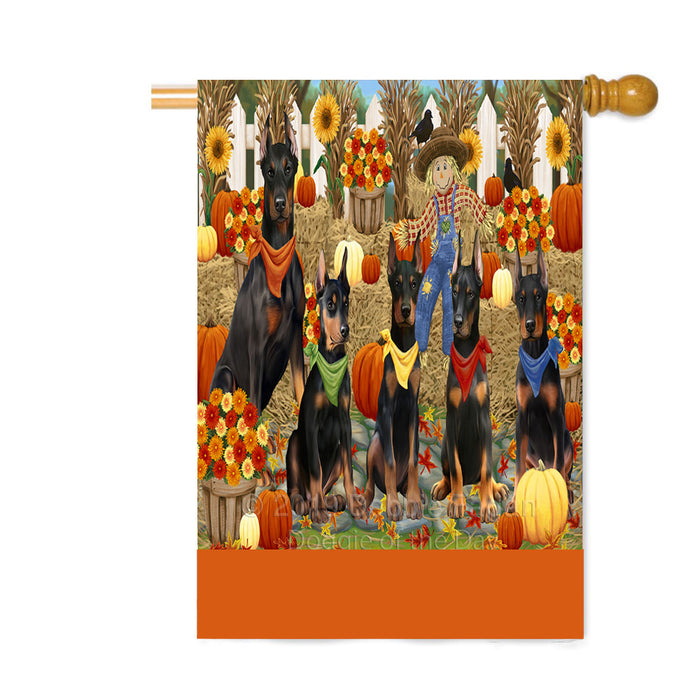 Personalized Fall Festive Gathering Doberman Dogs with Pumpkins Custom House Flag FLG-DOTD-A61967
