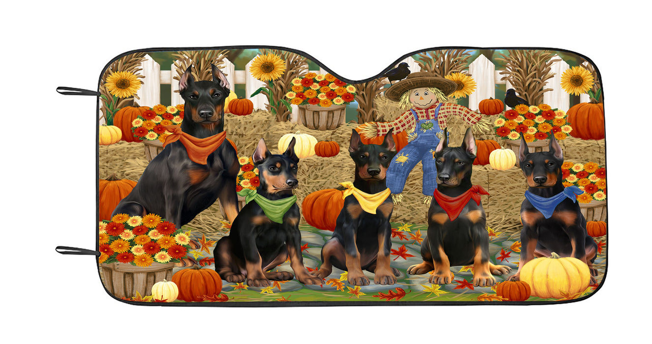 Fall Festive Harvest Time Gathering Doberman Dogs Car Sun Shade