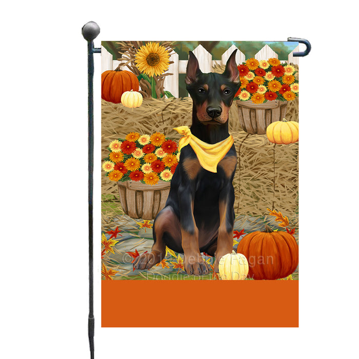 Personalized Fall Autumn Greeting Doberman Dog with Pumpkins Custom Garden Flags GFLG-DOTD-A61912
