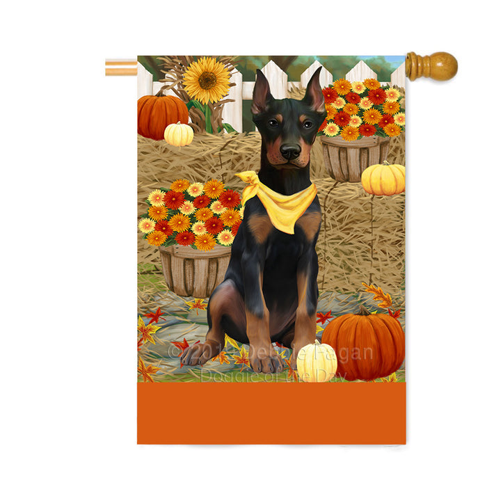 Personalized Fall Autumn Greeting Doberman Dog with Pumpkins Custom House Flag FLG-DOTD-A61968